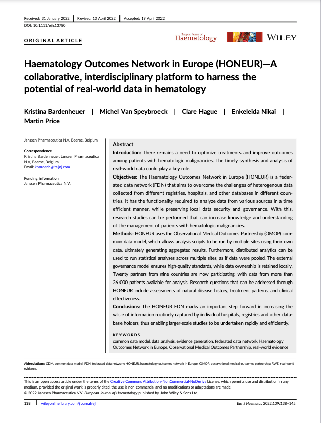 Second scientific publication on HONEUR picture